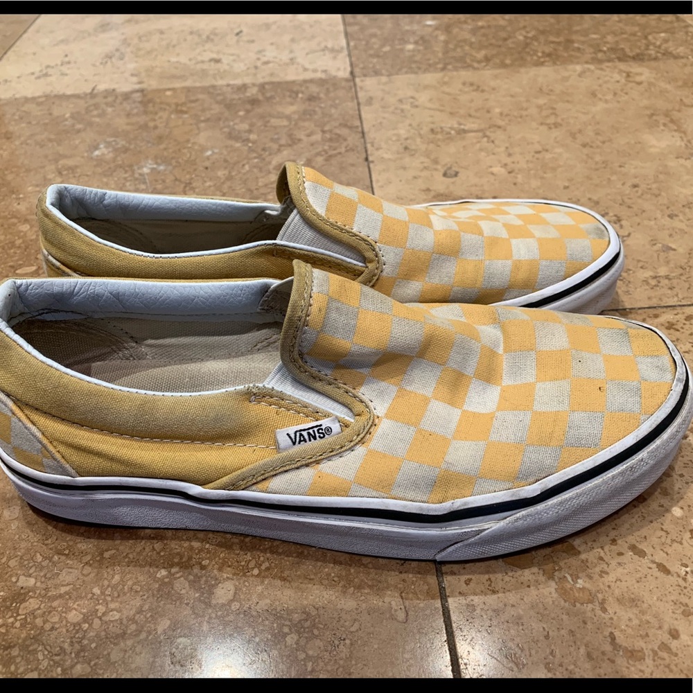 Vans Yellow Checkered Slip Ons